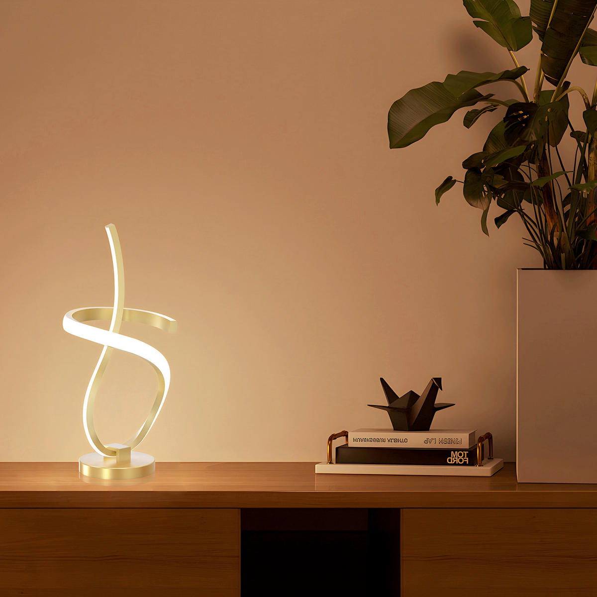 LED-TISCHLEUCHTE KIRA 17,5/38,5 cm  - Beige/Goldfarben, Design, Kunststoff/Metall (17,5/38,5cm)