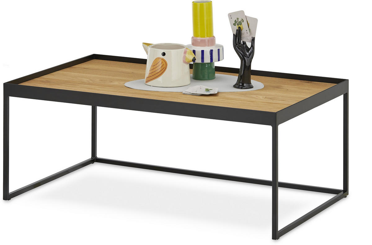 COUCHTISCH Eiche massiv 100/60/39 cm rechteckig Schwarz, Eichefarben  - Eichefarben/Schwarz, Natur, Holz/Metall (100/60/39cm) - SetOne by Musterring
