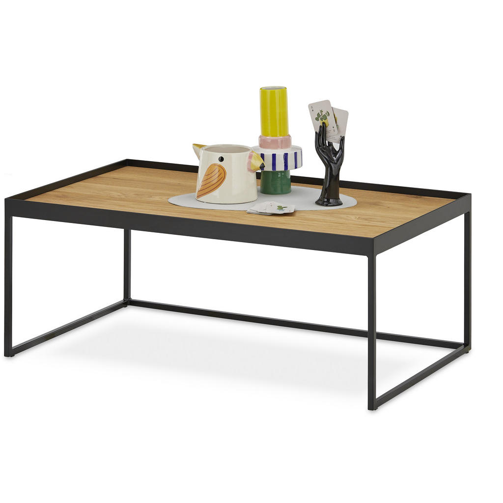 Thumbnail - SetOne by Musterring Couchtisch, Schwarz, Eiche, Holz, Metall, Eiche, massiv, rechteckig, eckig, Kufe, 60x49x100 cm, Woh...