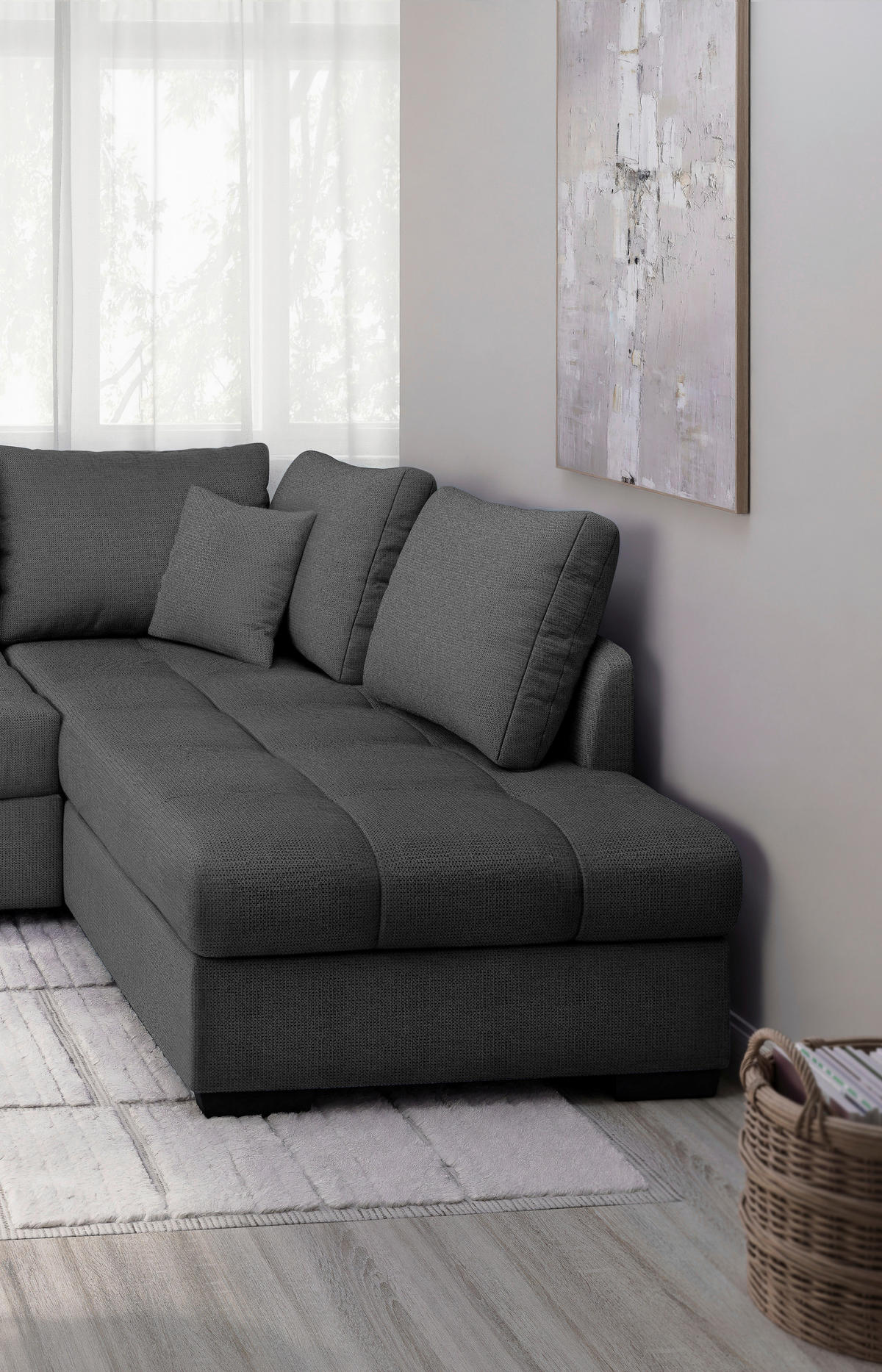ECKSCHLAFSOFA in Anthrazit Textil   - Anthrazit/Schwarz, Modern, Holz/Textil (298/202cm) - MID.YOU