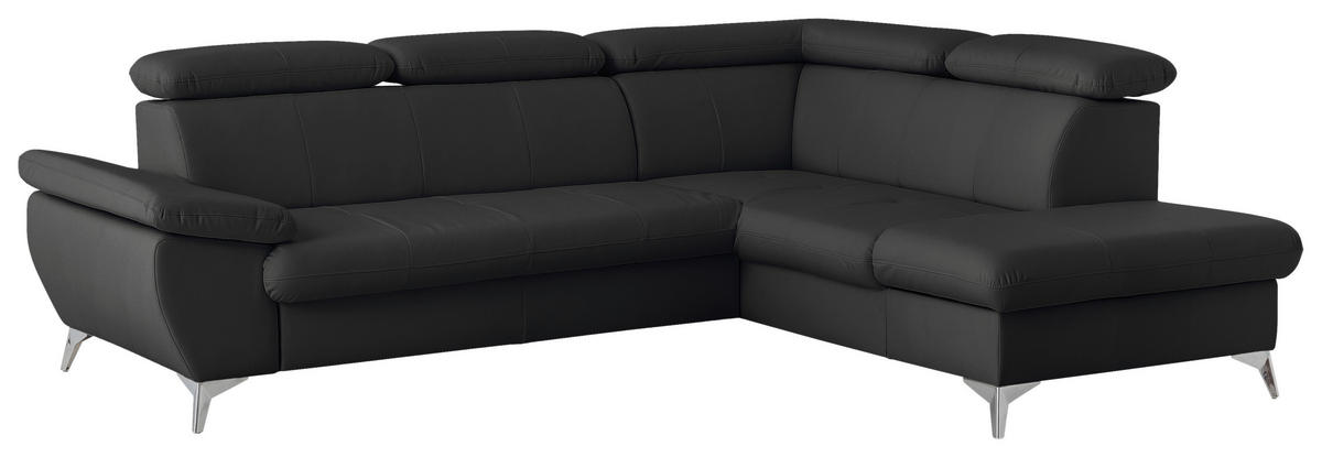 ECKSOFA Schwarz Lederlook  - Chromfarben/Schwarz, KONVENTIONELL, Textil/Metall (256/209cm) - Livetastic