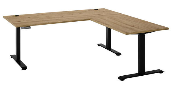 ECKSCHREIBTISCH 100/180/74-127 cm Eiche Artisan  elektrisch  - Schwarz/Eiche Artisan, MODERN, Holzwerkstoff/Metall (100/180/74-127cm) - Carryhome