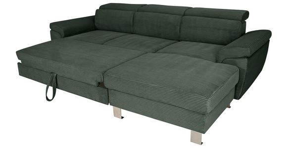 ECKSOFA inkl. Funktionen Waldgrün Cord - Waldgrün/Silberfarben, Design, Textil/Metall (250/167cm) - Xora