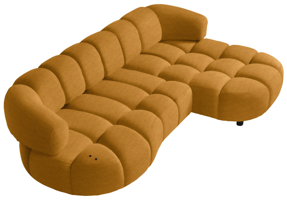 ECKSOFA in Cord, Velours Currygelb  284/183 cm  - Currygelb/Schwarz, Design, Holz/Textil (284/183cm) - Welnova