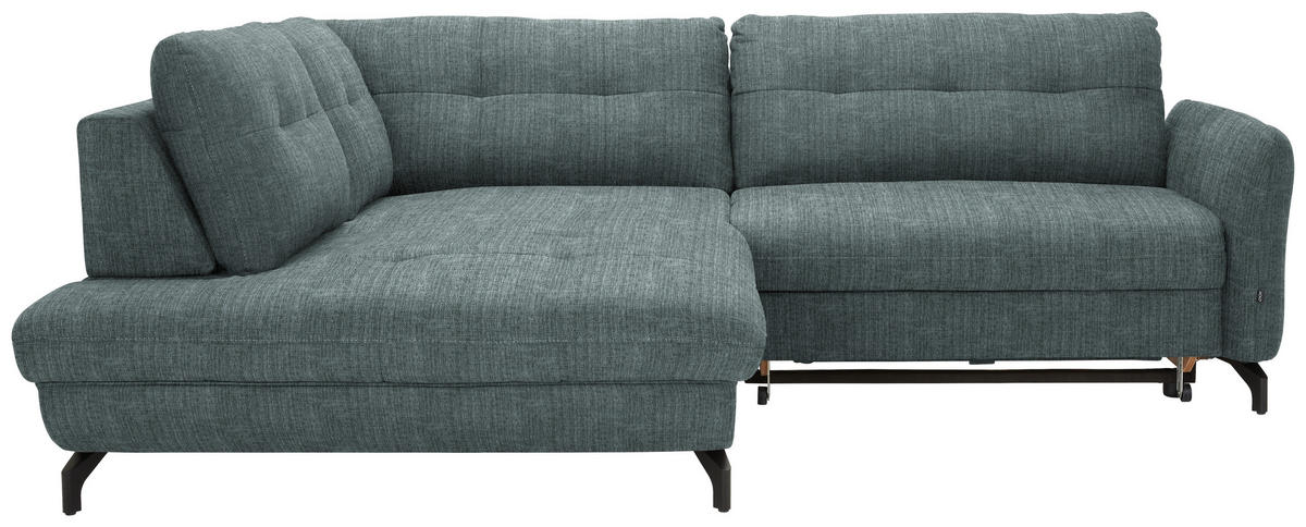 ECKSOFA  in Flachgewebe, Leinenoptik Blau  208/247 cm  - Blau/Schwarz, Design, Textil/Metall (208/247cm) - Xora