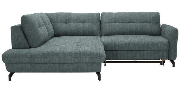 ECKSOFA in Flachgewebe, Leinenoptik Blau  208/247 cm  - Blau/Schwarz, Design, Textil/Metall (208/247cm) - Xora