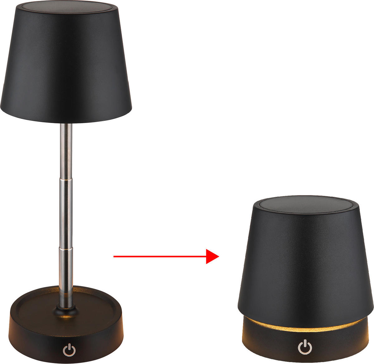 AKKU-TISCHLEUCHTE - Chromfarben/Schwarz, Basics, Kunststoff/Metall (10,6/10,5-28cm) - Globo
