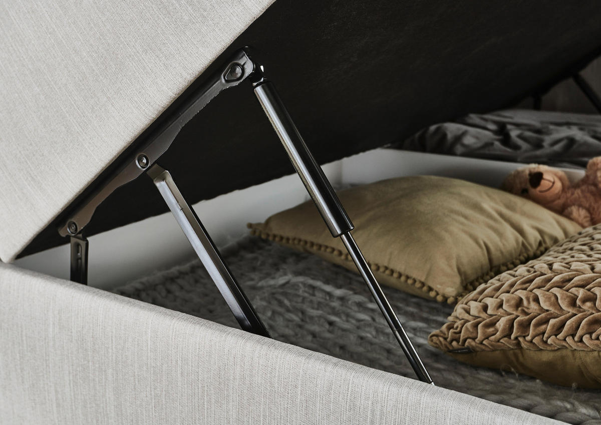 BOXBETT 180/200 cm,  in Hellgrau, Bettkasten, Topper, H3 + H3 = fest  - Eichefarben/Hellgrau, MODERN, Holz/Textil (180/200cm) - Livetastic