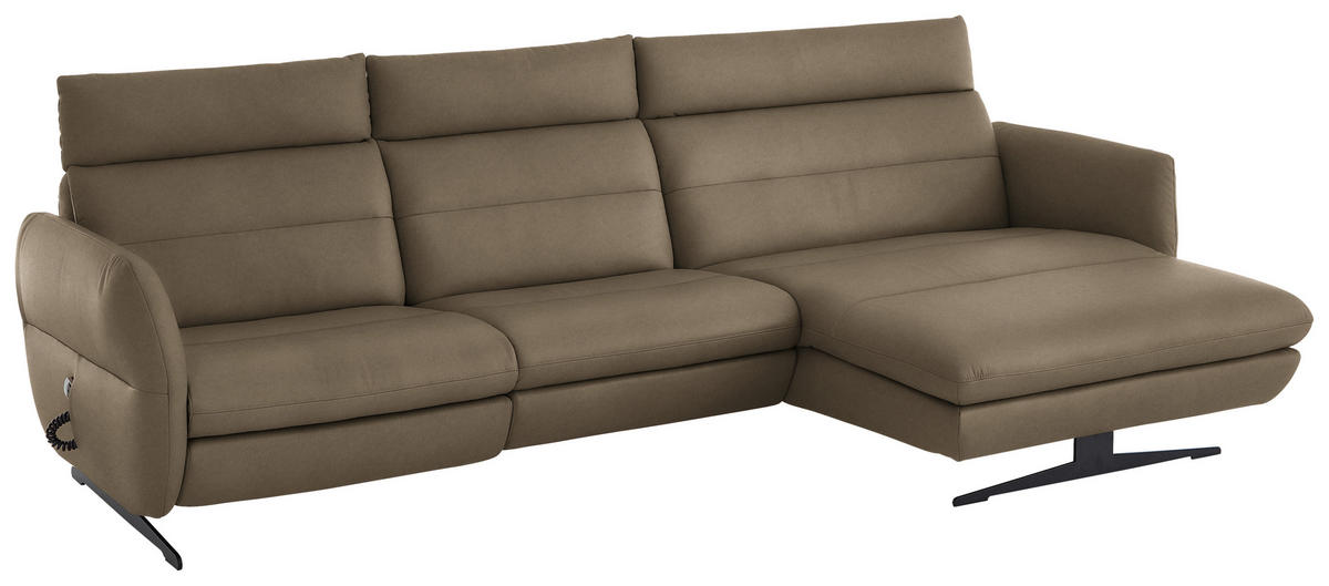 ECKSOFA in Echtleder Hellbraun  300/157 cm  - Hellbraun/Schwarz, Design, Leder/Metall (300/157cm) - Dieter Knoll