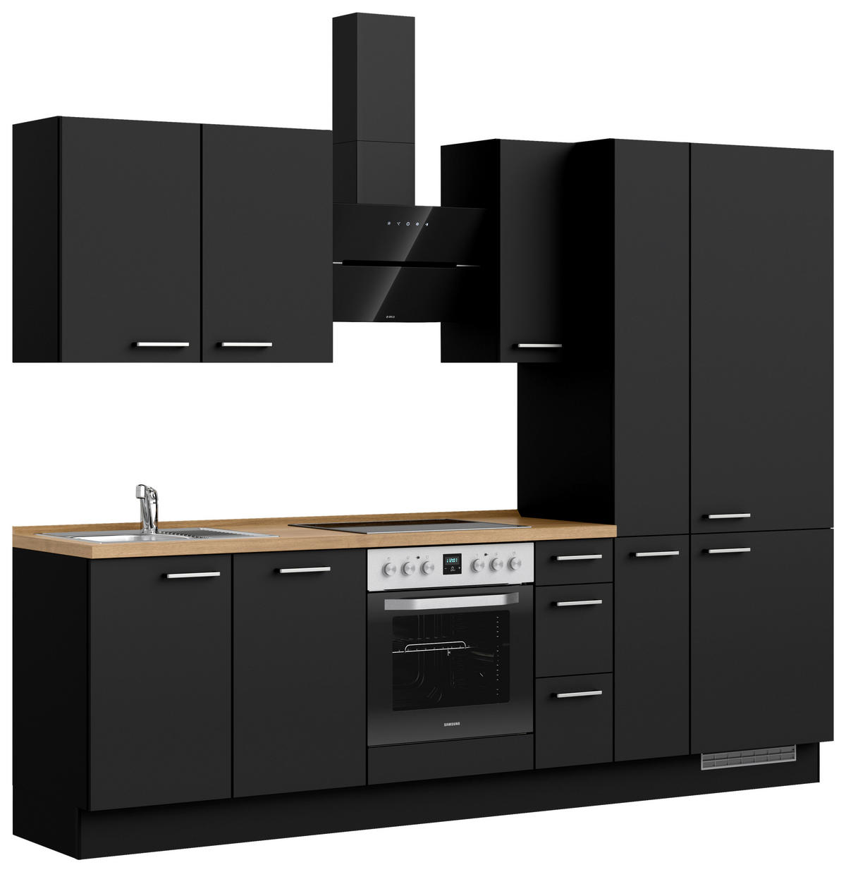 KÜCHENBLOCK 270 cm   in Schwarz, Eichefarben  - Edelstahlfarben/Eichefarben, MODERN, Holzwerkstoff/Metall (270cm) - Nobilia