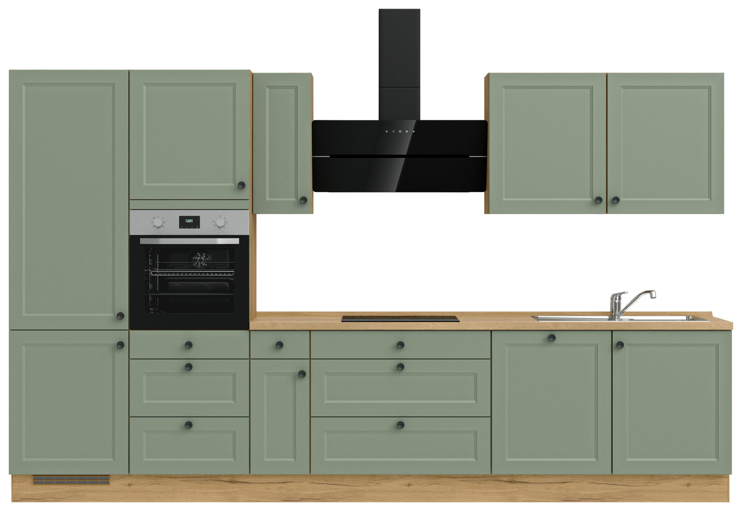 KÜCHENLEERBLOCK 360 cm   in Grün, Eichefarben  - Eichefarben/Schwarz, MODERN, Holzwerkstoff/Metall (360cm) - Nobilia