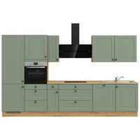 KÜCHENBLOCK 360 cm   in Eichefarben, Schilfgrün  - Schilfgrün/Eichefarben, MODERN, Holzwerkstoff/Metall (360cm) - Nobilia