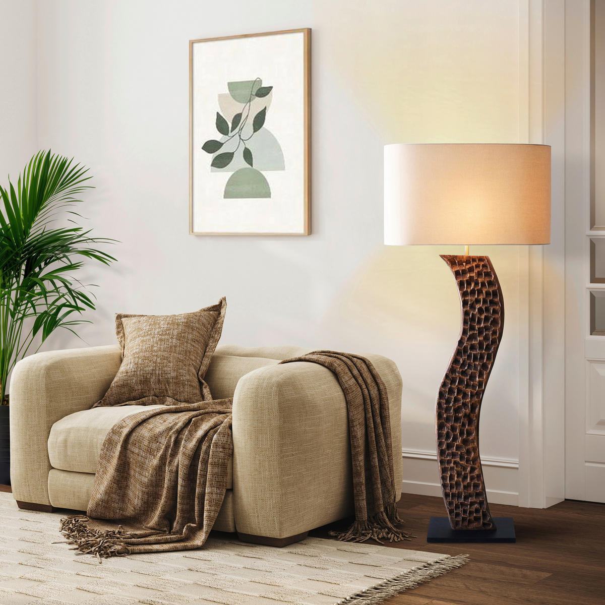 STEHLEUCHTE  40/171/20 cm   - Schwarz/Naturfarben, Design, Holz/Textil (40/171/20cm) - P & B