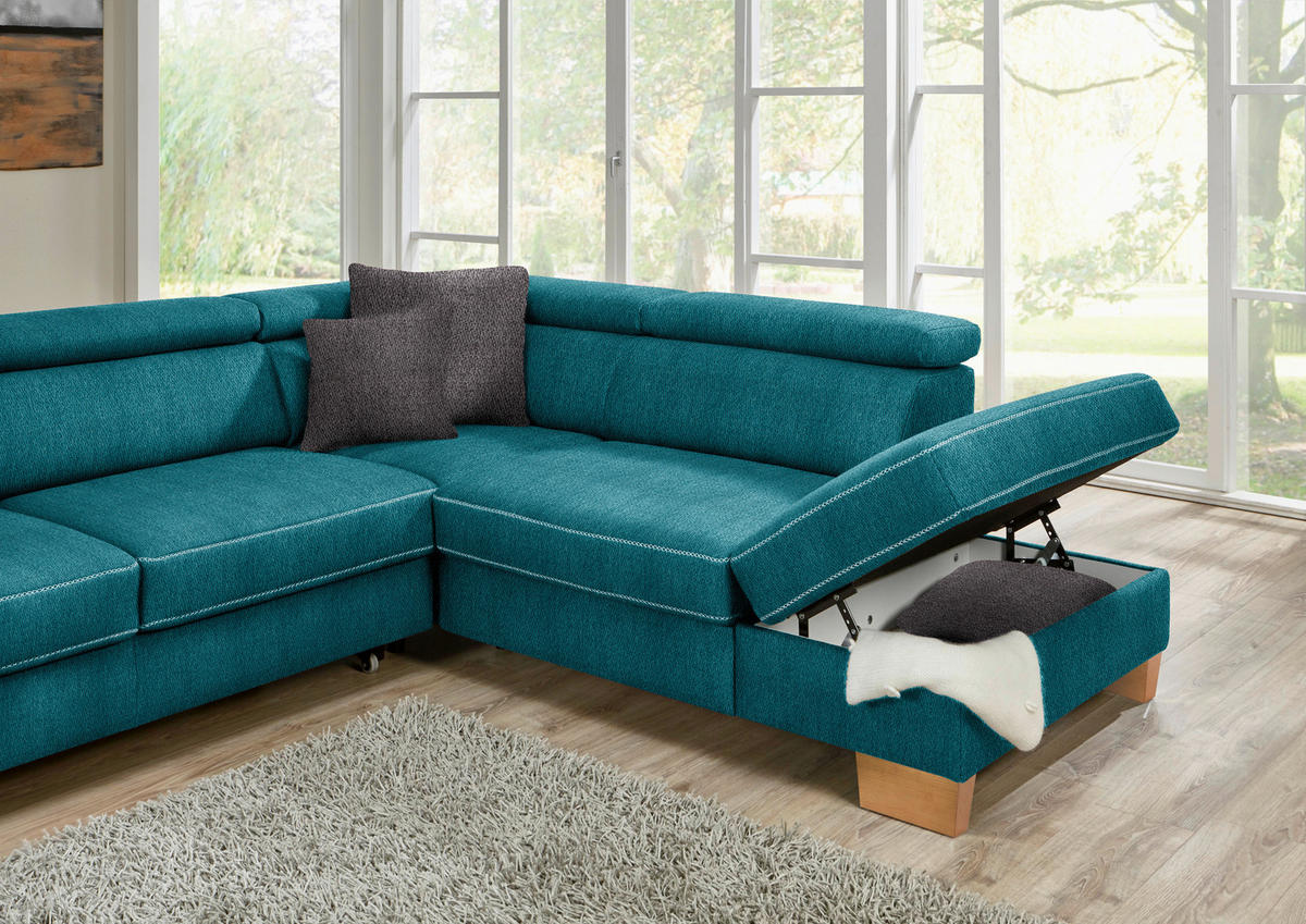 ECKSOFA in Mikrofaser Petrol  - Eichefarben/Beige, Natur, Holz/Textil (226/273cm) - Beldomo System