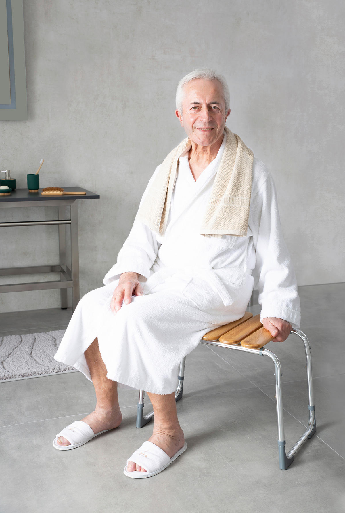 FÜRDŐSZÉK fa, fém  - natúr színű, Basics, fa/fém (59,5/41,5-54/33cm) - Sadena