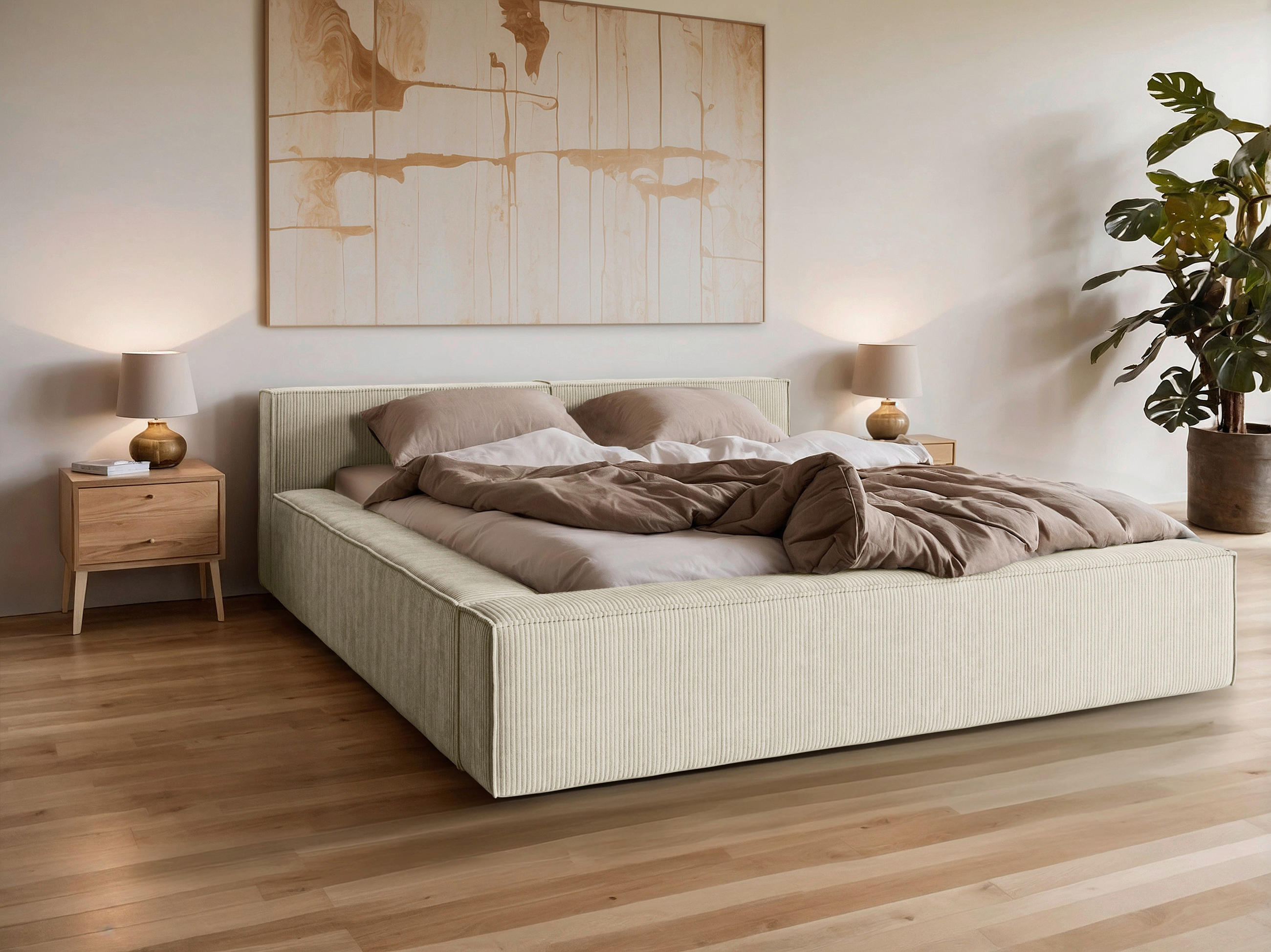 POLSTERBETT 180/200 cm,  in Beige, Lattenrost, Bettkasten,  - Beige/Schwarz, Basics, Holz/Kunststoff (180/200cm) - Livetastic