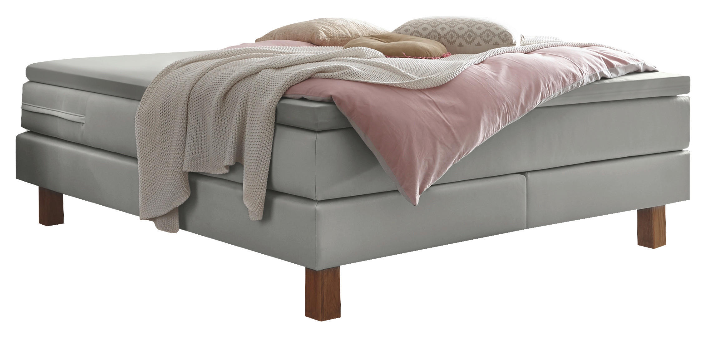 BOXSPRINGBETT 140/200 cm  in Grau, Eiche Bianco  - Eiche Bianco/Grau, KONVENTIONELL, Holz/Textil (140/200cm) - Hasena