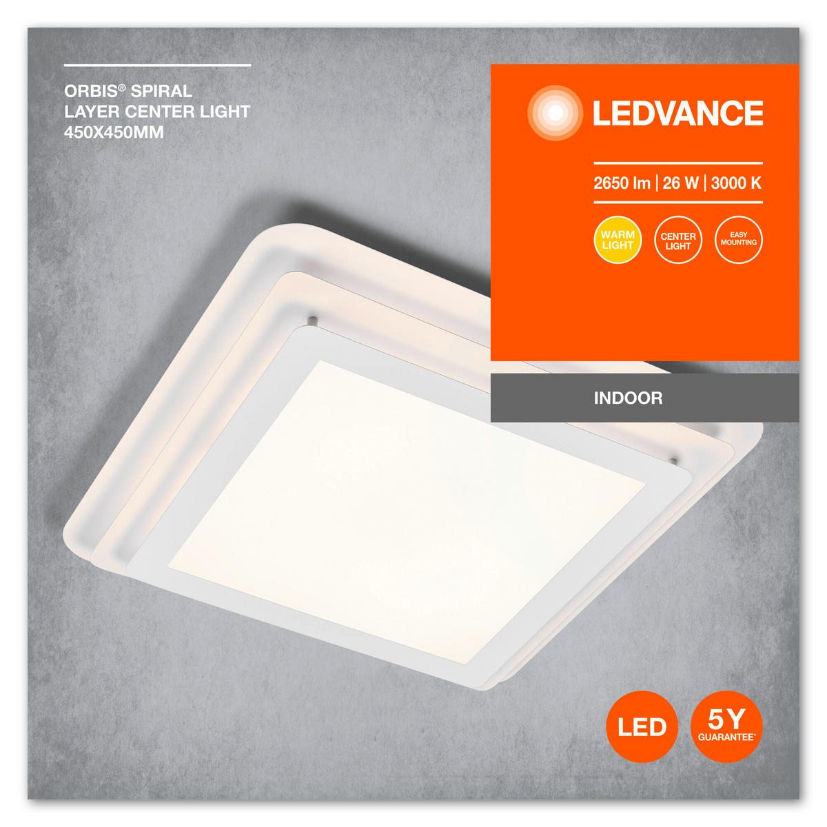 LED-DECKENLEUCHTE 45/45/7 cm   - Weiß, Basics, Metall (45/45/7cm) - Ledvance