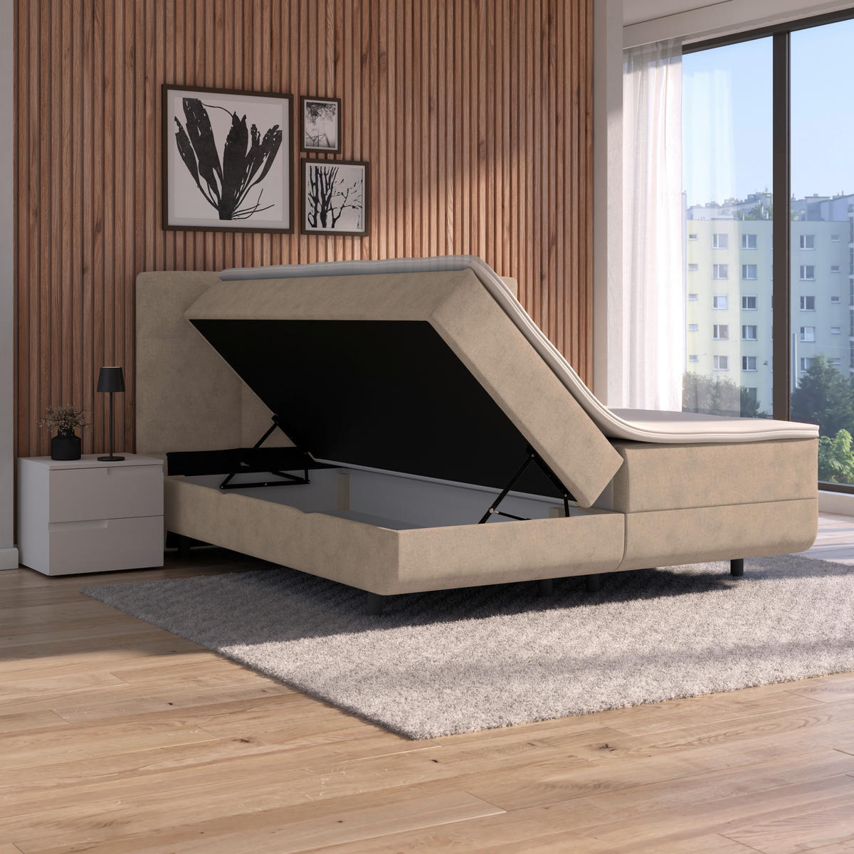 POLSTERBETT Bettkasten, Topper 180/200 cm  in Beige  - Beige/Schwarz, MODERN, Kunststoff/Textil (180/200cm) - MID.YOU