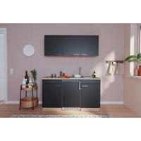 MINIKÜCHE 150 cm   in Schwarz, Eichefarben  - Eichefarben/Schwarz, Basics, Holzwerkstoff (150cm) - Respekta