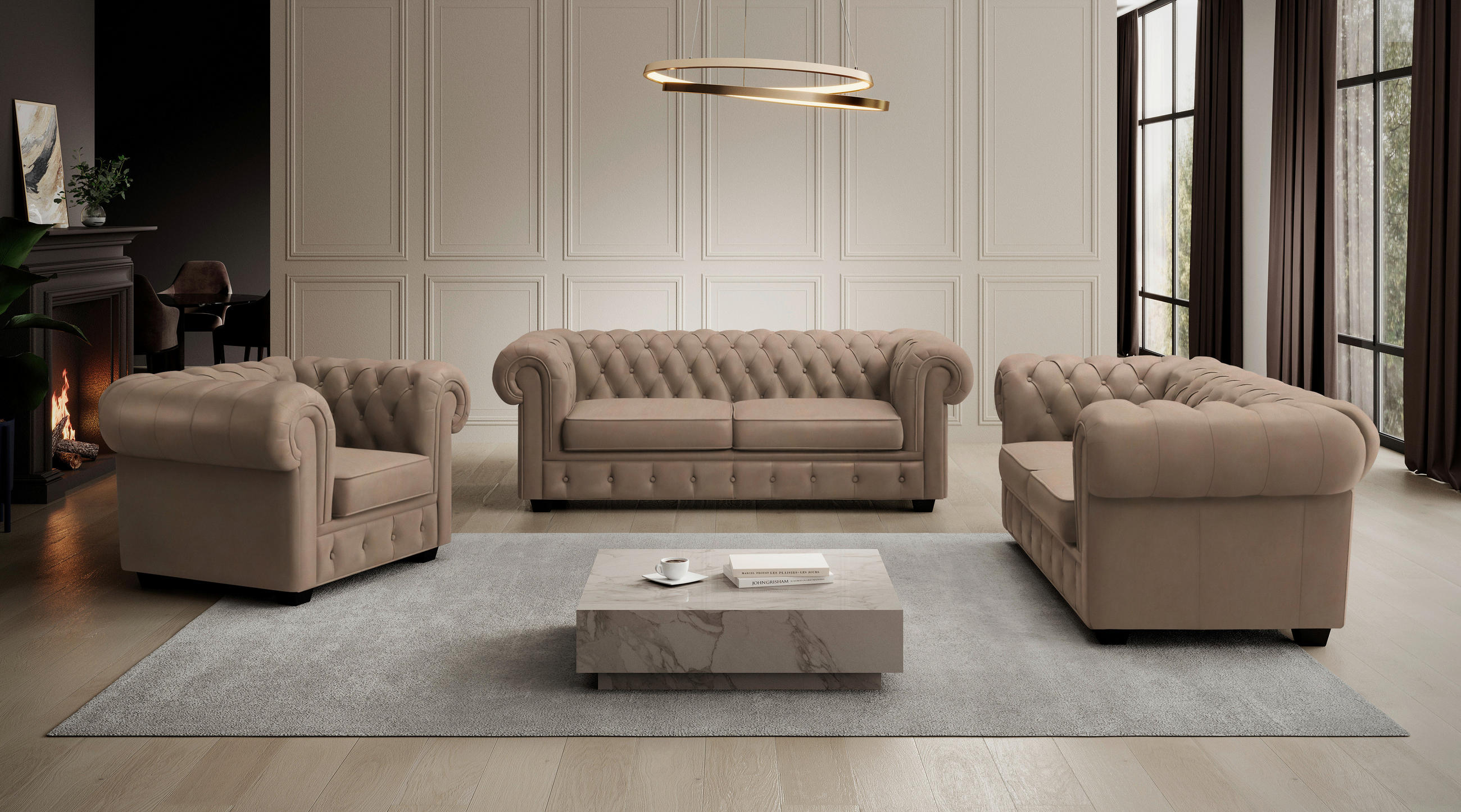 CHESTERFIELD-SESSEL - Wengefarben/Hellbraun, LIFESTYLE, Holz/Textil (115/76,5/96cm) - Landscape