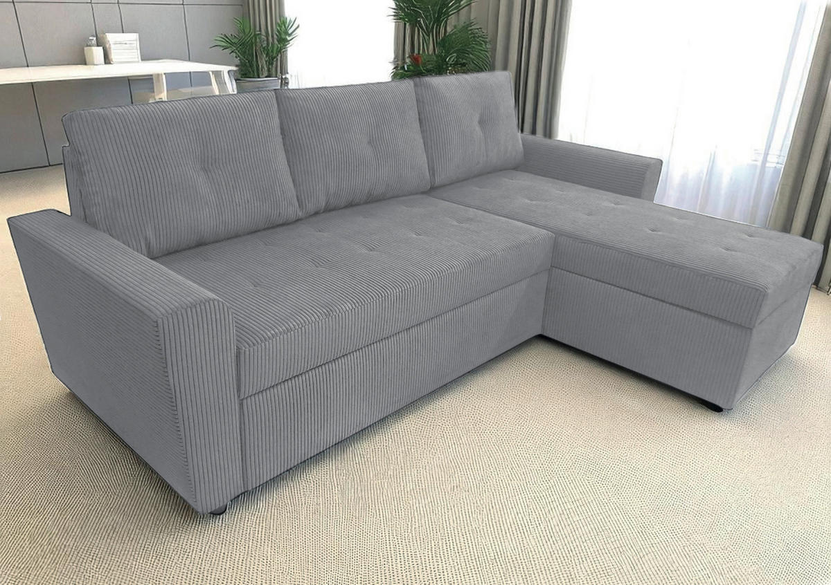 ECKSOFA in Cord Hellgrau  231/155 cm  - Hellgrau/Schwarz, Design, Kunststoff/Textil (231/155cm) - MID.YOU