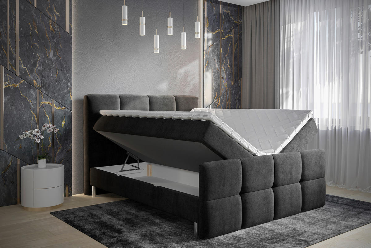BOXBETT 140/200 cm  in Anthrazit  - Chromfarben/Anthrazit, Design, Holz/Holzwerkstoff (140/200cm) - Esposa