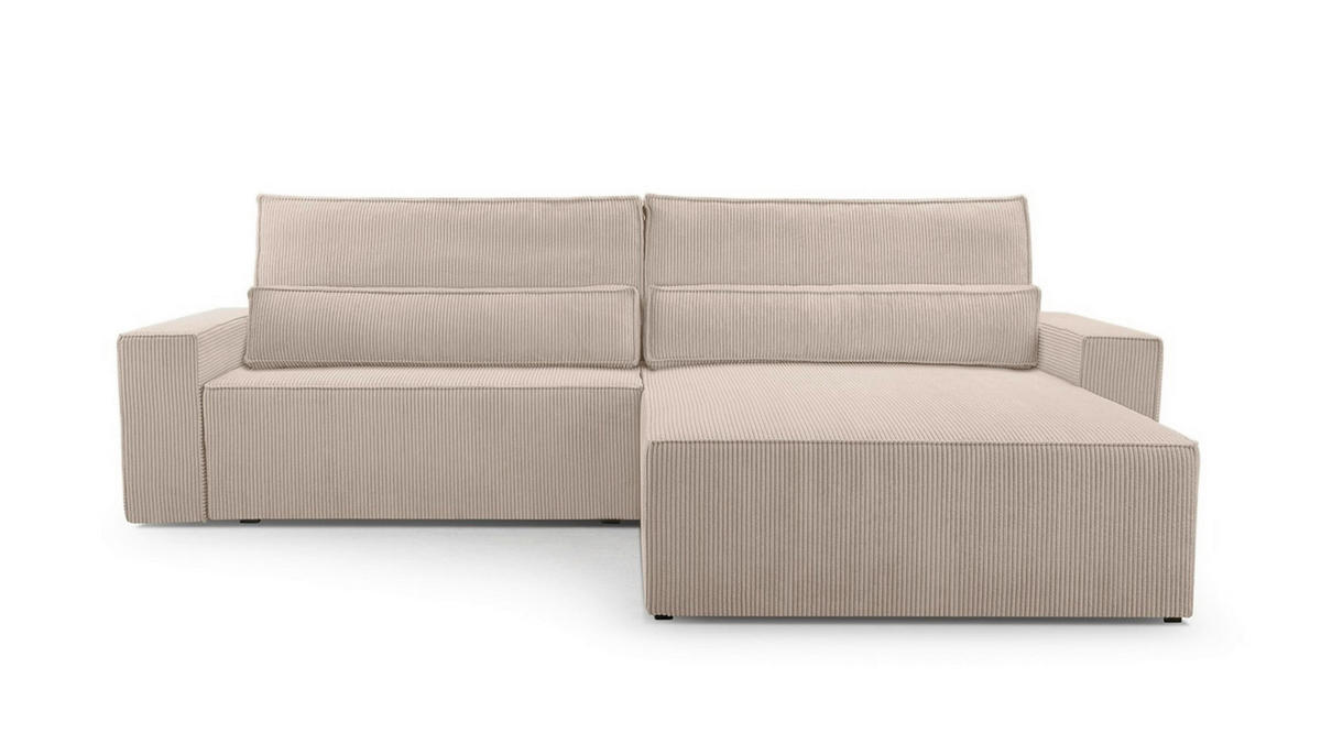 ECKSOFA BRAZIL L Hellbraun Rückenkissen, Schlaffunktion, Rücken echt, Stauraum  - Hellbraun/Schwarz, Design, Kunststoff/Textil (290/200cm) - MID.YOU