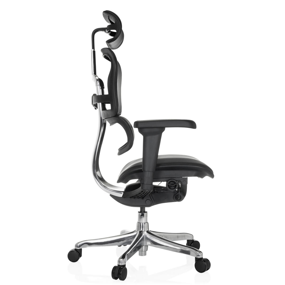 DREHSTUHL Schwarz  - Silberfarben/Schwarz, MODERN, Leder/Kunststoff (65/114-132/60cm) - MID.YOU