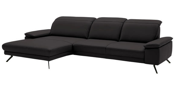 ECKSOFA in Echtleder Dunkelbraun  - Dunkelbraun/Schwarz, Design, Leder/Metall (193/332cm) - Dieter Knoll