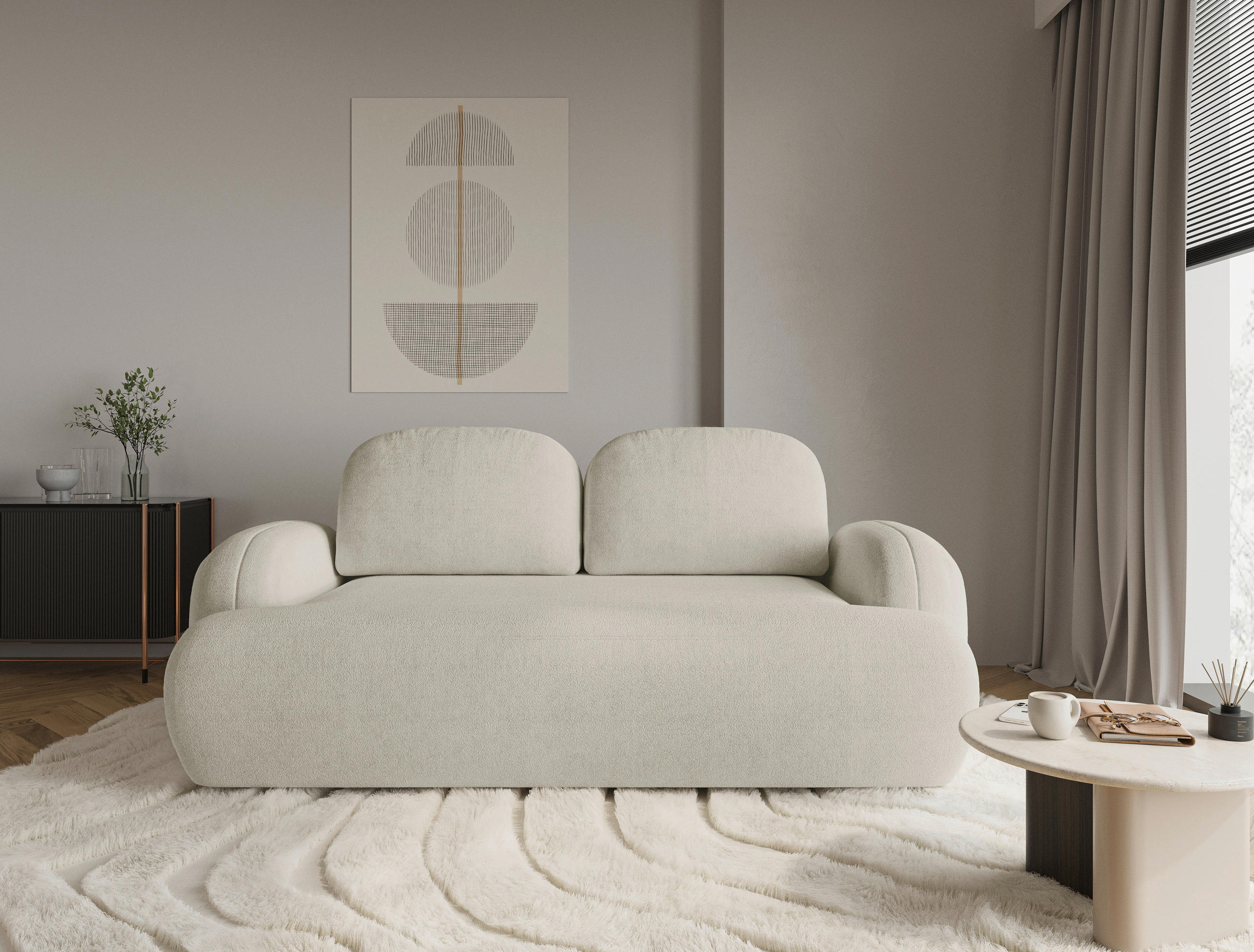 2-SITZER-SOFA Sevilla Plus Bouclé Creme  - Creme/Schwarz, Design, Kunststoff/Textil (210/92/110cm) - MID.YOU