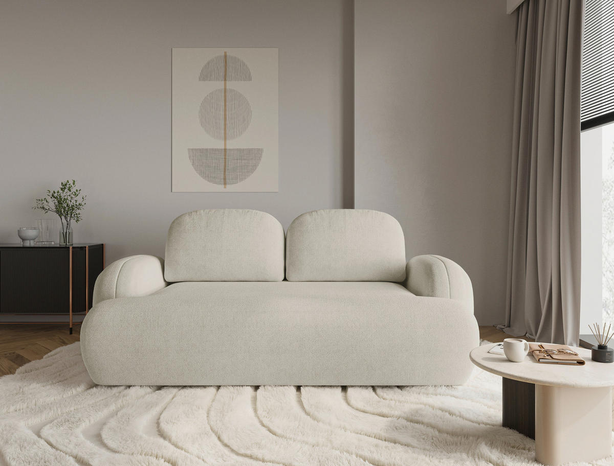 2-SITZER-SOFA Sevilla Plus Bouclé Creme  - Creme/Schwarz, Design, Kunststoff/Textil (210/92/110cm) - MID.YOU