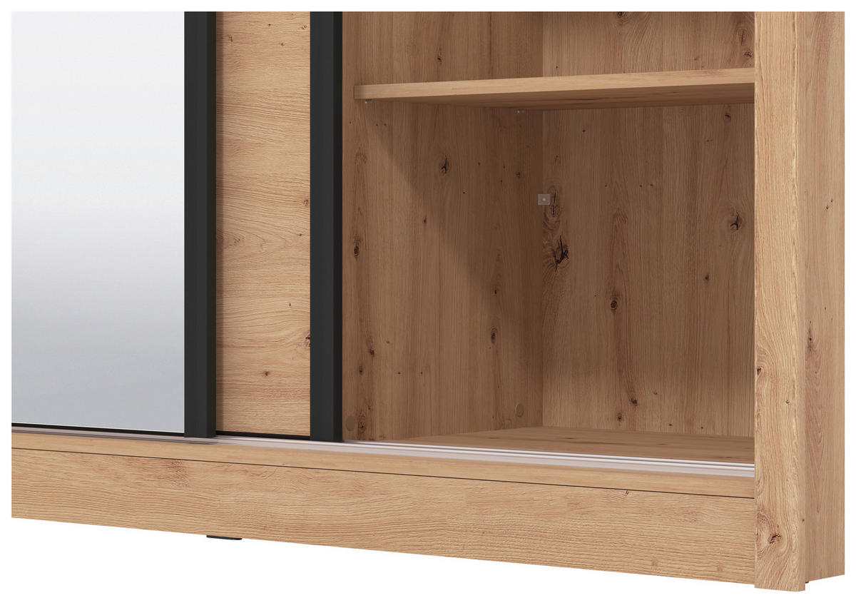 SCHIEBETÜRENSCHRANK 242/215,5/60 cm 3-türig Eiche Artisan  - Schwarz/Eiche Artisan, Basics, Glas/Holzwerkstoff (242/215,5/60cm) - Xora