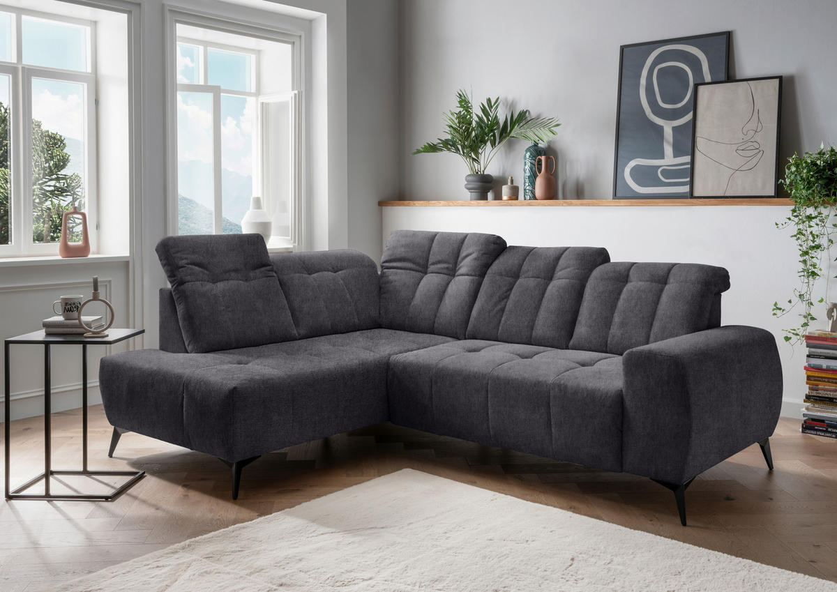 ECKSOFA Anthrazit Mikrofaser  - Anthrazit/Schwarz, MODERN, Textil/Metall (200/261cm) - Livetastic