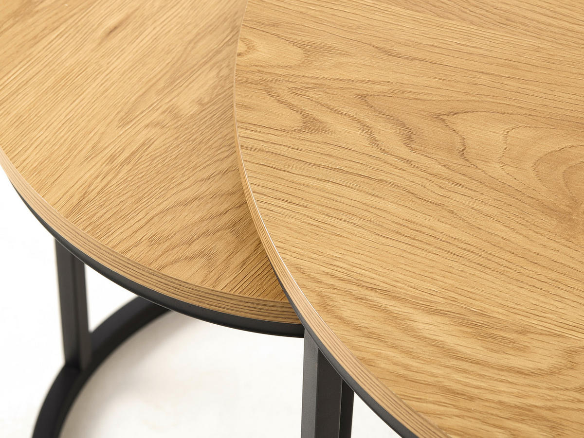 BEISTELLTISCHSET rund Eichefarben  - Eichefarben/Schwarz, Basics, Holzwerkstoff/Metall (40-60/40-60/45-50cm) - Xora