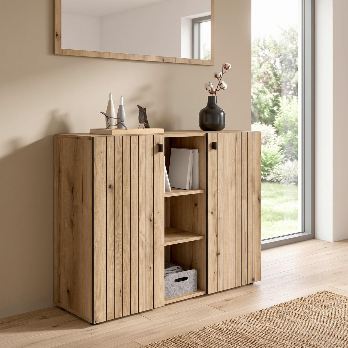 KOMMODE 106/96/37 cm  - Eichefarben/Schwarz, Design, Holzwerkstoff/Kunststoff (106/96/37cm) - MID.YOU