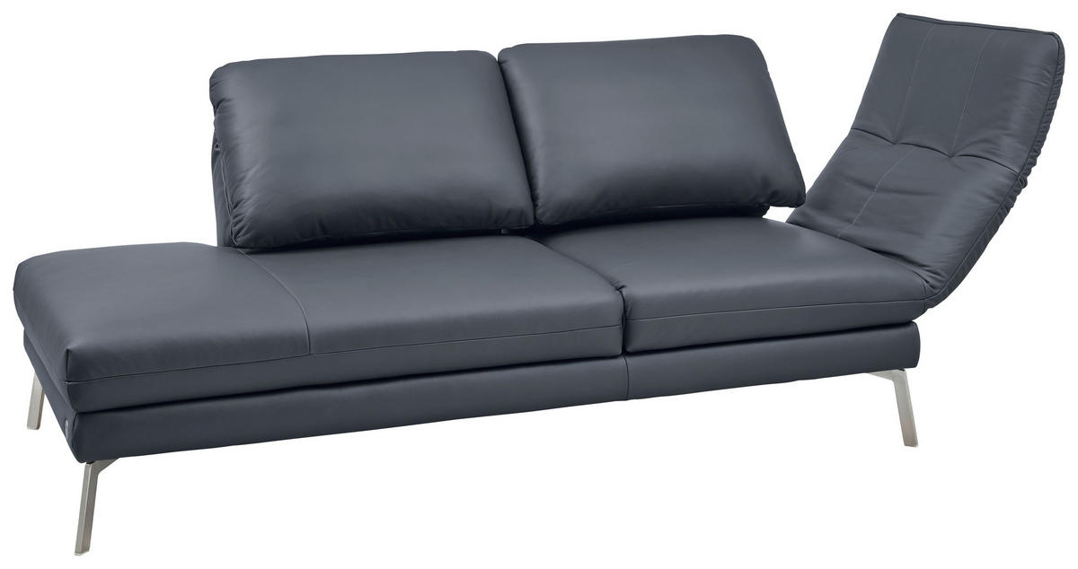 RÉCAMIERE Dunkelblau, Blaugrau Echtleder  - Chromfarben/Blaugrau, Design, Leder/Metall (209/85-109/95-16cm) - Dieter Knoll
