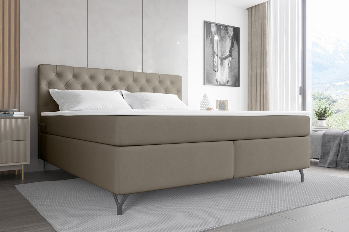 BOXSPRINGBETT 180/200 cm  in Graubraun  - Graubraun/Schwarz, KONVENTIONELL, Textil/Metall (180/200cm) - Boxxx