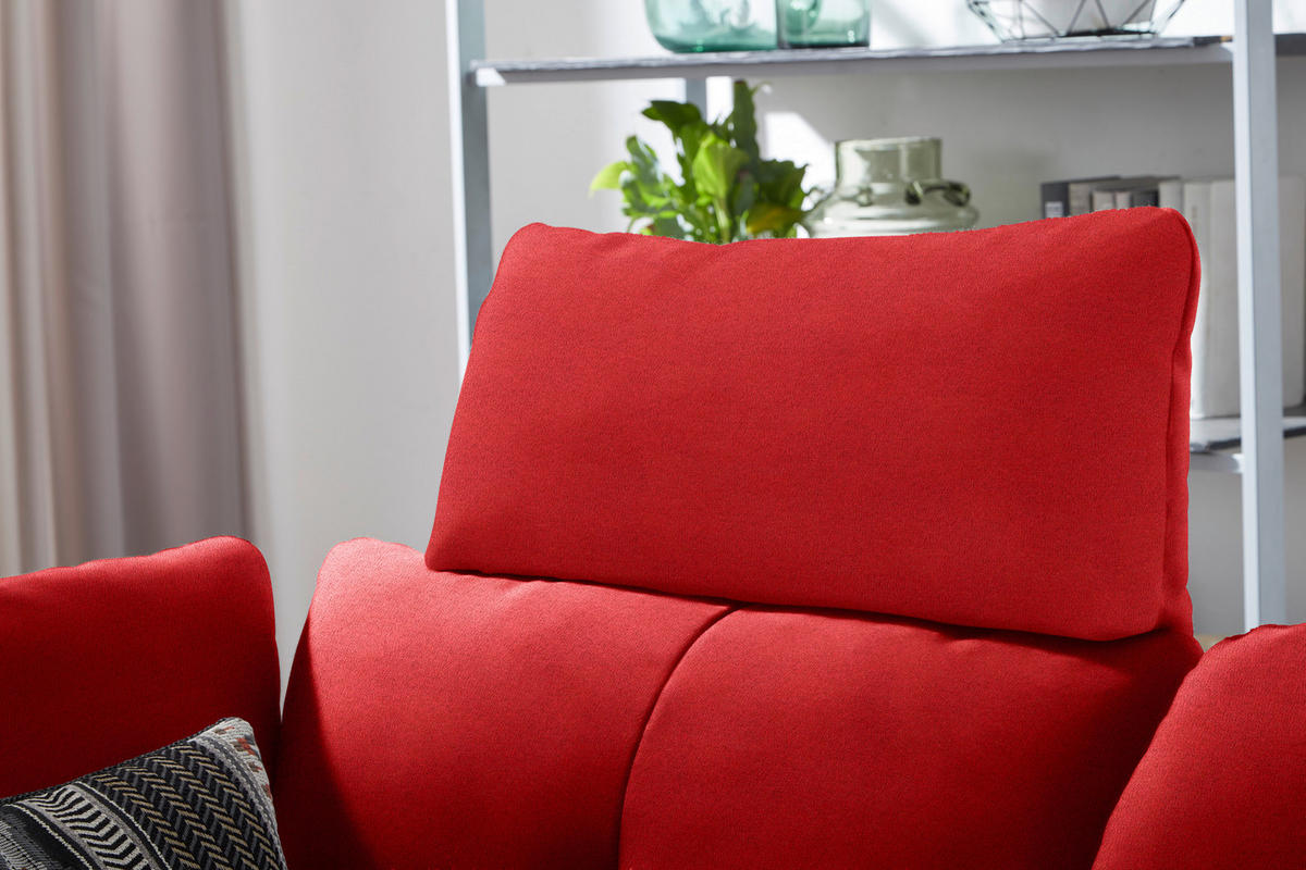ECKSOFA in Flachgewebe Hellrot  - Hellrot/Schwarz, Design, Textil/Metall (344/157cm) - Chilliano