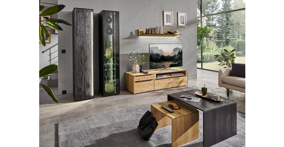 WOHNWAND  in Schwarz, Eichefarben  296/205,5/53,7 cm  - Eichefarben/Anthrazit, Natur, Glas/Holz (296/205,5/53,7cm) - Valnatura