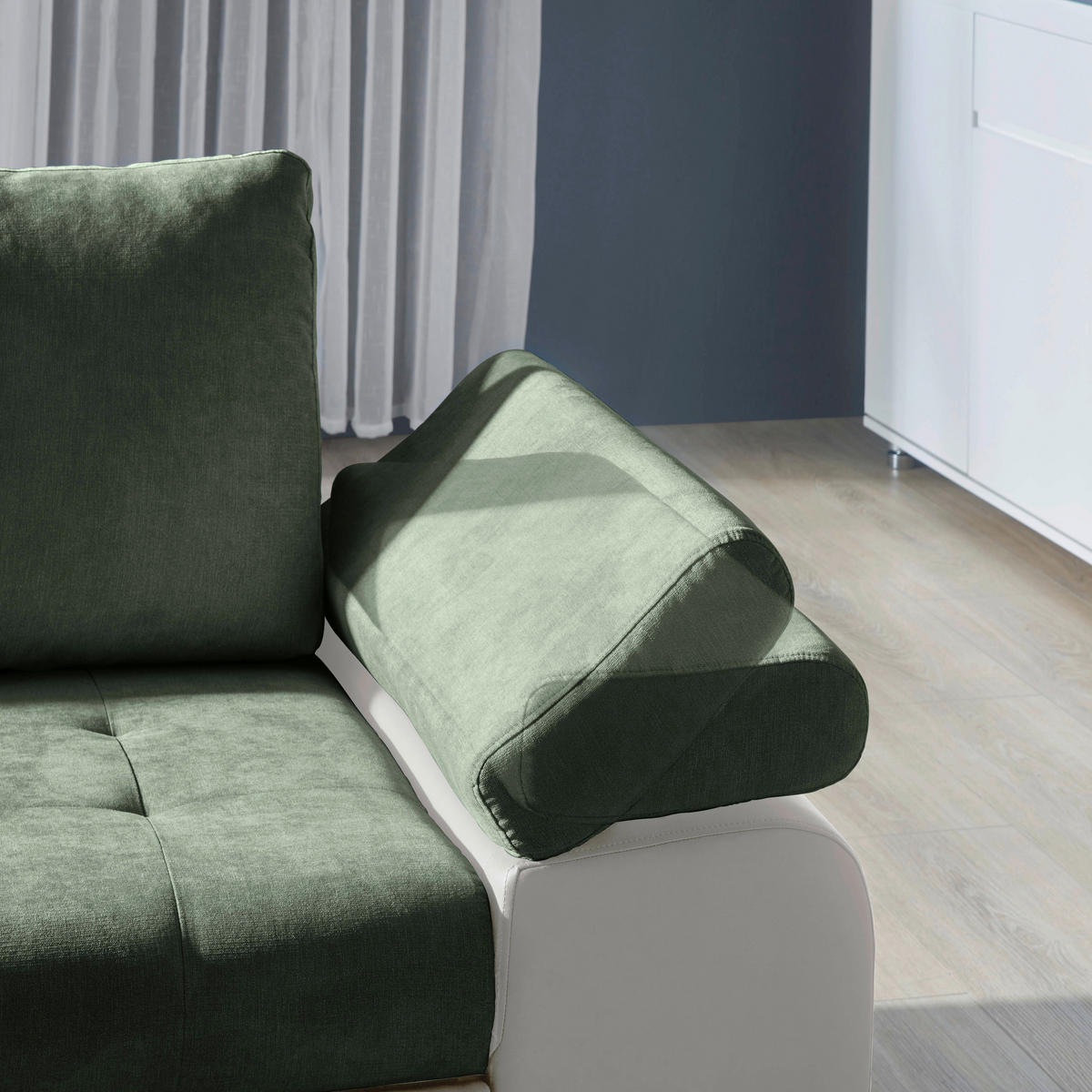 ECKSOFA Weiß, Olivgrün Flachgewebe  - Weiß/Olivgrün, Design, Kunststoff/Textil (175/271cm) - MID.YOU