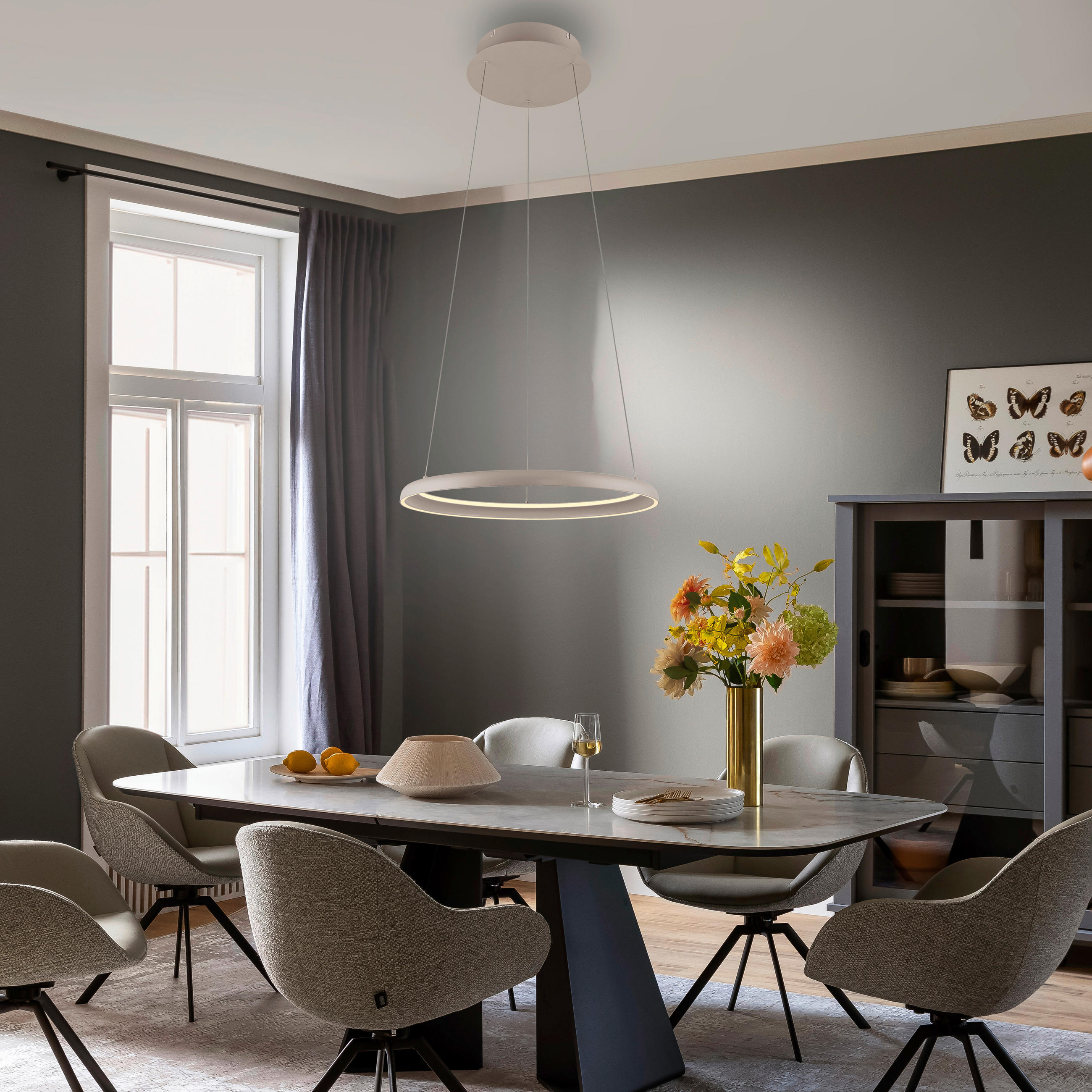 LED-PENDELLEUCHTE SW QUILLO 60/60/180 cm   - Sandfarben, Design, Kunststoff/Metall (60/60/180cm) - Schöner Wohnen