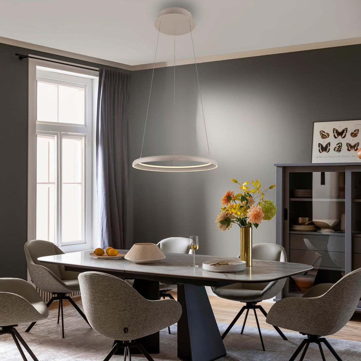 LED-PENDELLEUCHTE SW QUILLO 60/60/180 cm   - Sandfarben, Design, Kunststoff/Metall (60/60/180cm) - Schöner Wohnen