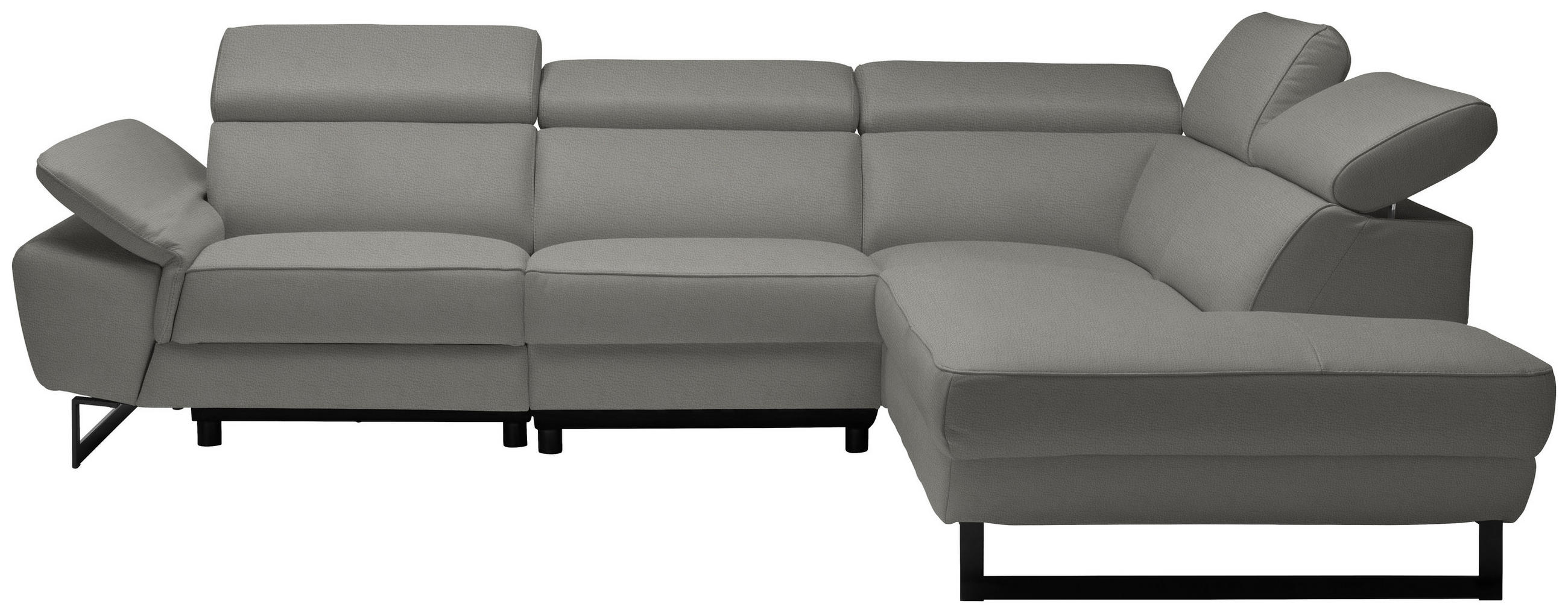 ECKSOFA in Echtleder Grau  - Schwarz/Grau, Design, Leder/Metall (281/225cm) - Celina Home