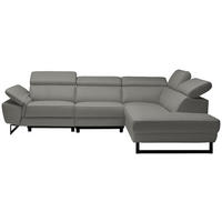 ECKSOFA Grau Echtleder  - Schwarz/Grau, Design, Leder/Metall (281/225cm) - Celina Home