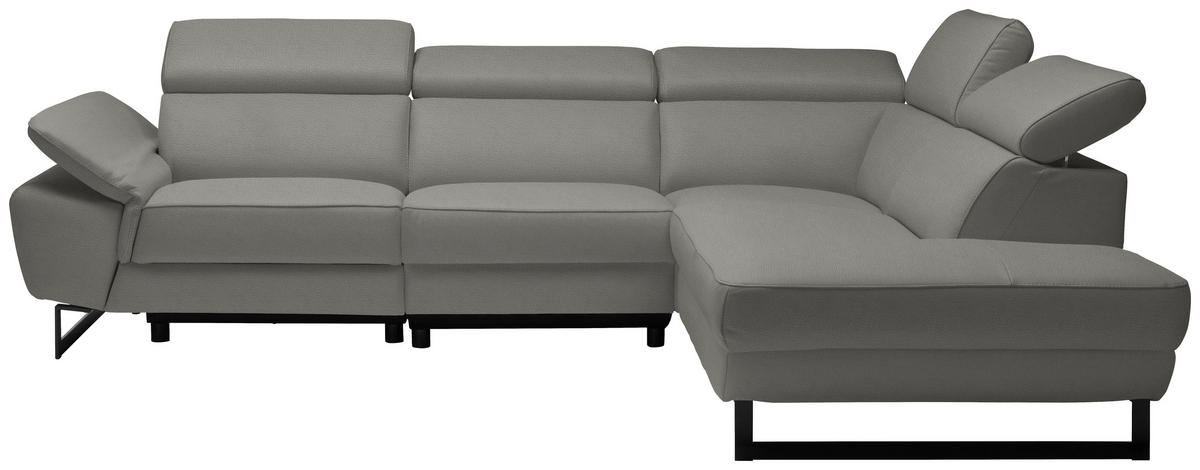 ECKSOFA Grau Echtleder  - Schwarz/Grau, Design, Leder/Metall (281/225cm) - Celina Home