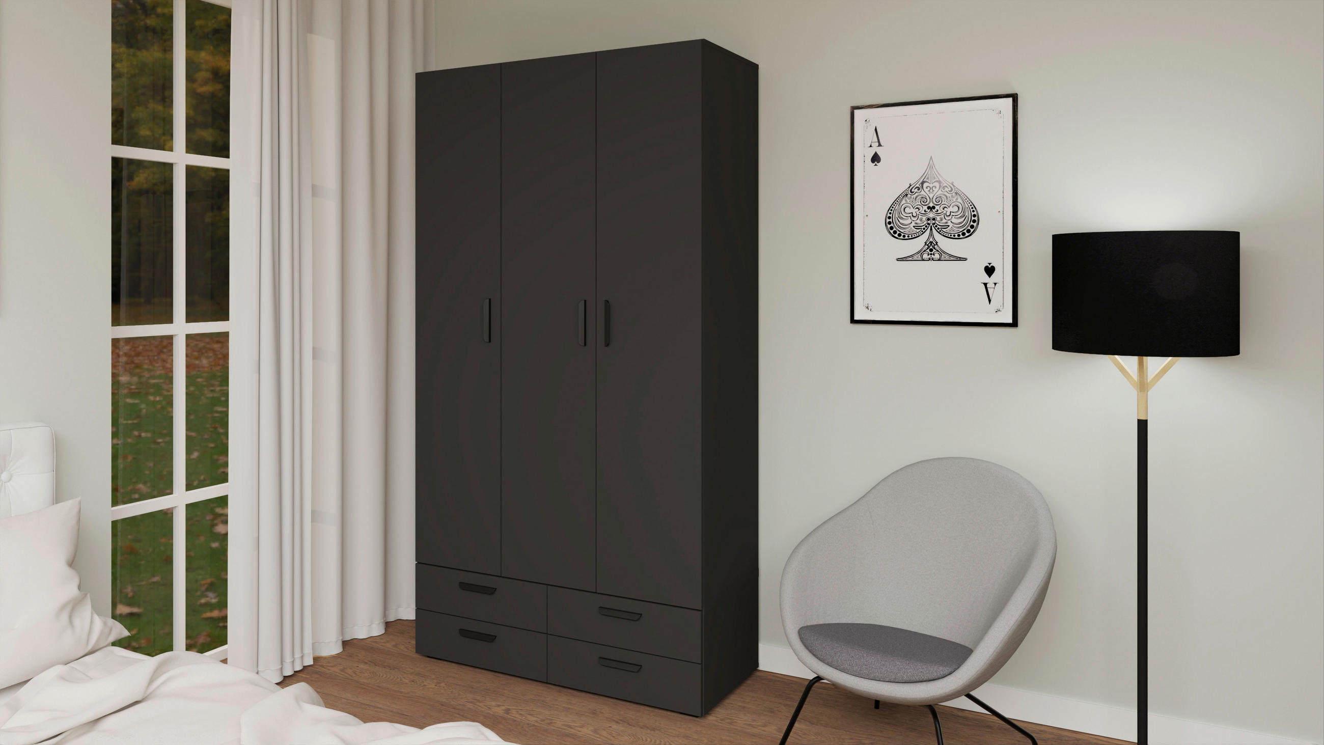 DREHTÜRENSCHRANK 111/179/52 cm 3-türig Anthrazit  - Anthrazit/Schwarz, KONVENTIONELL, Holzwerkstoff/Kunststoff (111/179/52cm) - Boxxx