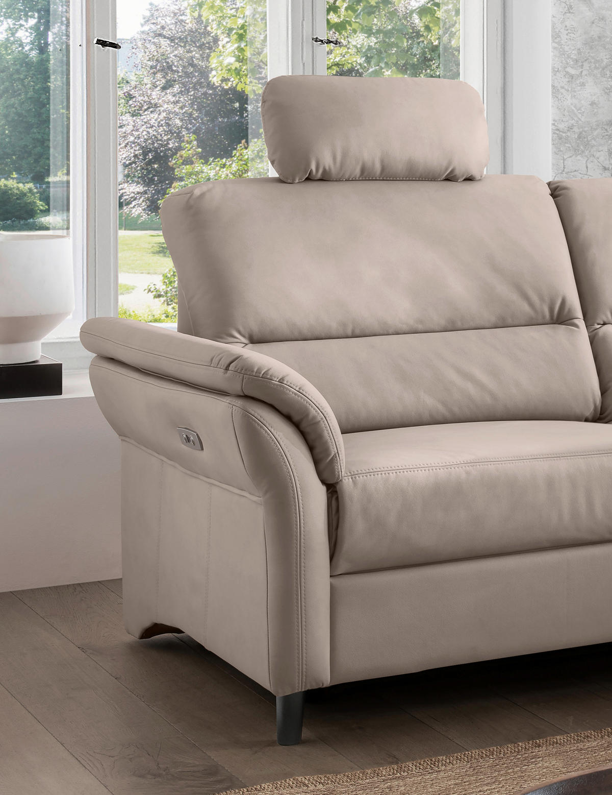 3-SITZER-SOFA Lederlook Beige  - Beige/Schwarz, MODERN, Holz/Textil (192/90/89cm) - Livetastic