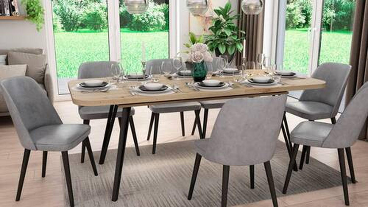 ESSTISCH Schwarz, Eiche Artisan rechteckig  ausziehbar  - Schwarz/Eiche Artisan, LIFESTYLE, Holzwerkstoff/Metall (160/90/76cm) - MID.YOU