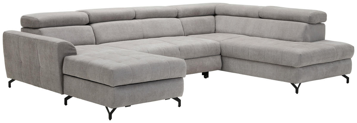 WOHNLANDSCHAFT Hellgrau Struktur  - Hellgrau/Schwarz, Design, Textil/Metall (177/327/203cm) - Stylife